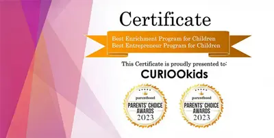 CURIOOkids certificate with 2023 Parents Choice Awards