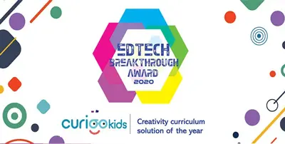 EdTech Breakthrough Award 2020 受賞バッジとCuriousKidsロゴ