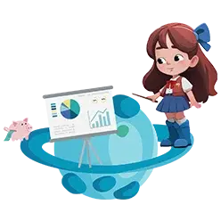 女の子が地球の上でプレゼンテーションをしている