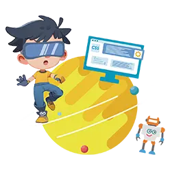 VRヘッドセットを着用した子供とデジタル技術のイラスト